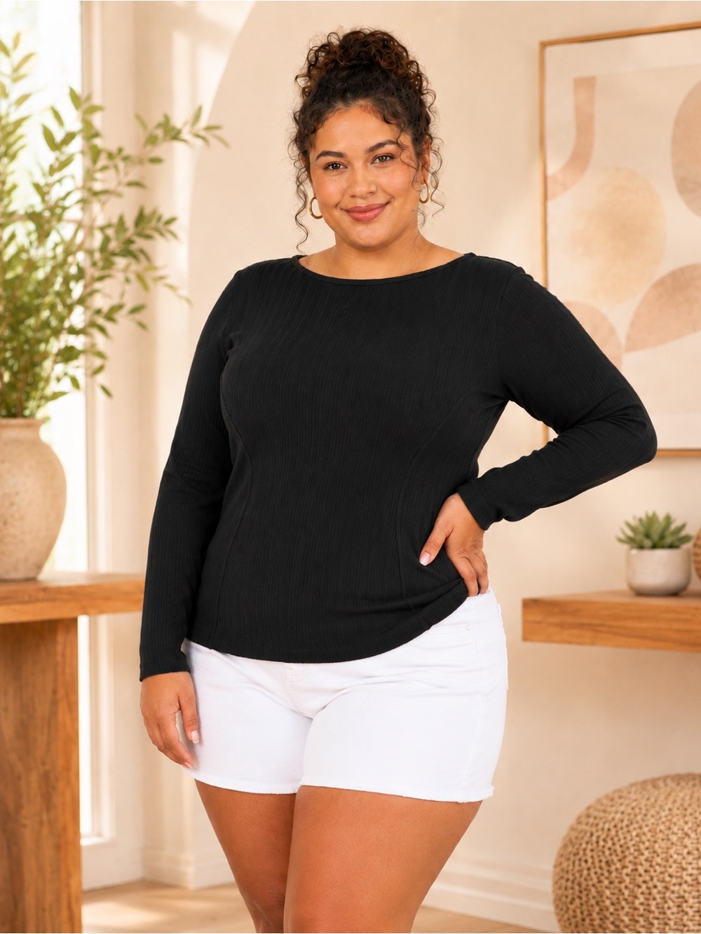 Ava & Viv Black Ribbed Seamed Long Sleeve Top NWT Plus Size XXL 1X 3X Target